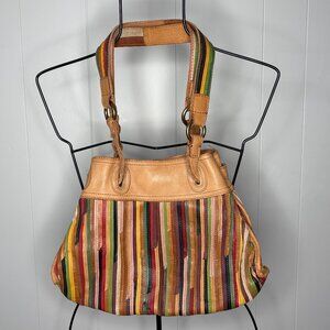 Lucky‎ Multicolor Leather Striped Satchel Shoulder Bag Purse Boho EUC Hippie